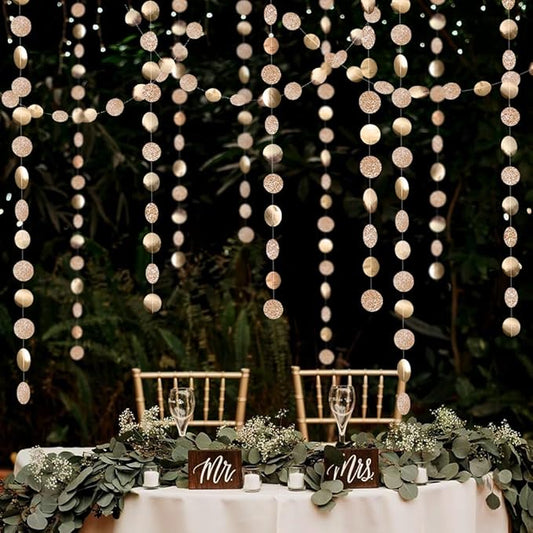 Decor365 Glitter Champagne Gold Party Decorations Gold Birthday Decorations Hanging Circle dot Gold Garlands Streamers Banner Backdrop Bridal Shower Bachelorette Graduation Holiday Party Decor