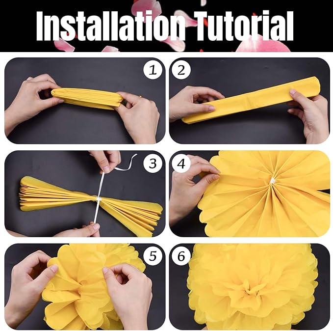 Qimoo 20pcs Rose Paper Pom Poms Decorations - DIY Tissue Paper Flowers for Party Wedding Decoration