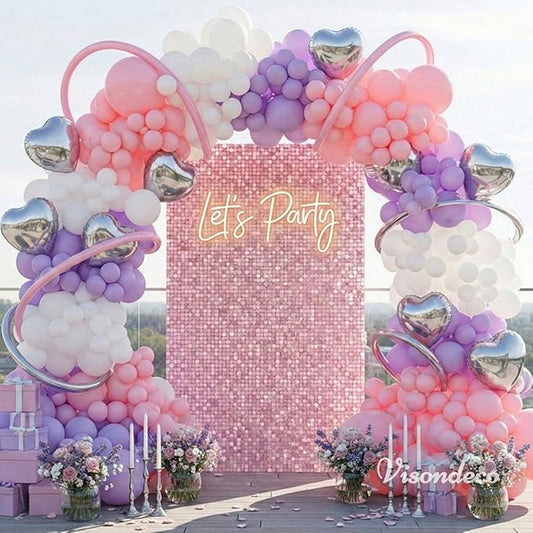 Pink and Purple Balloon Arch Kit - Purple and Pink Balloons Garland with Silver Heart Foil for Girls Birthday Party, Baby Shower, Wedding, Bridal Shower, and Princess Theme Decorations