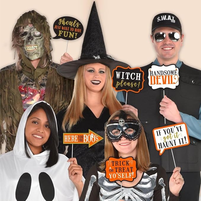 Spooktacular Halloween Words Photo Prop Kit with Shimmering Foil Hot-Stamp (Pack of 13) - Perfect for Spooky Gatherings