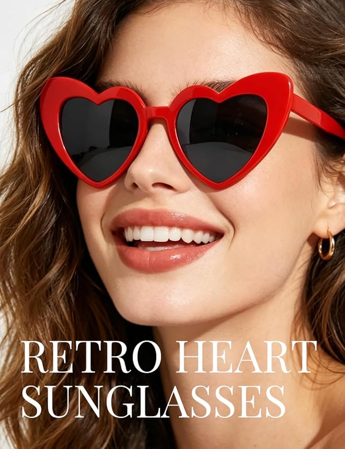 8 Pack Heart Sunglasses Vintage Cat Eye Heart Glasses Retro Bachelorette Bride Sunglasses Bulk for Women