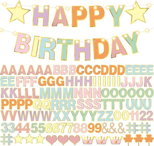 TaoBary 143 Pcs DIY Letter Banner Customizable Happy Birthday Supplies Make Your Own Banner Include Letters, Numbers Symbol Rope Needles for Baby Shower Wedding Bachelor Party Decorations(Macaron)