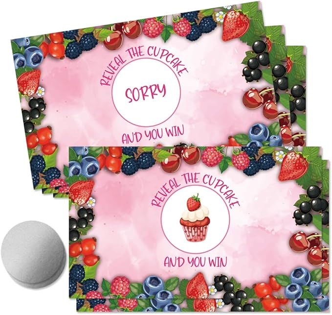 50 Pcs Berry Scratch off Game Cards, Sweet Berry Pink Scratch Cards for Birthday Baby Shower Party, Blueberry Strawberry Party Supplies, Lottery Prize Raffle Tickets