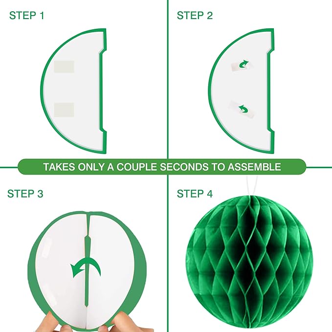 Green Birthday Decorations, Happy Birthday Banner with Honeycomb Balls, Circle Dot Garland and Hanging Swirl Decorations for Women Men Boys Girls (Green White)