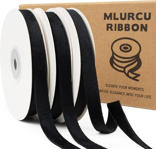 Black Velvet Ribbon 3/8 Inch x 21Yd - Double Faced Thin Vintage Ribbon for Christmas Tree Ornaments, Gift Wrapping, Wedding Decoration, Wreath & Hair Bows Making