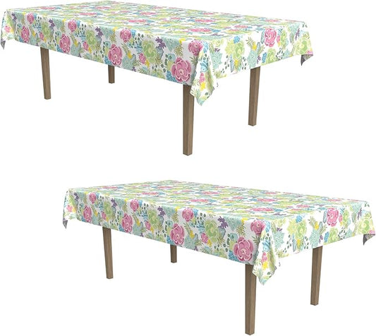 Beistle Floral Tablecovers, 54” x 108” – Plastic Table Cloth, Rectangular Tablecloth, Table Covers for Party, Summer Tablecloth, Spring Tablecloth, Flower Tablecloth, Assorted, 2 Pieces