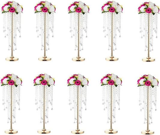 10pcs Crystal Centerpieces for Tables Gold Flower Stand for Wedding Party Centerpiece Decoration Home Decor