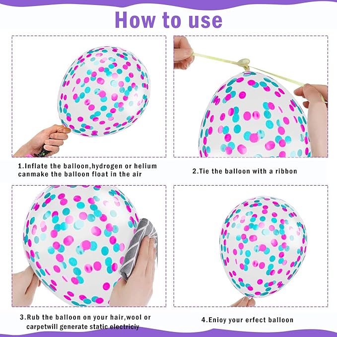 Pink Blue Purple Balloons - 50 Pcs 12 Inch Hot Pink Metallic Purple Teal Yellow Confetti Balloons for Magic Theme Birthday Baby Shower Engagement Party Decoration