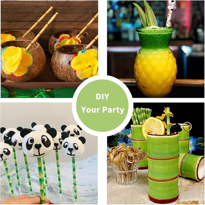 Bamboo Paper Straws Yellow 100 Packs, 100% Biodegradable Yellow Bamboo Design Disposable Cocktail Straws Drinking for Juice, Coffee, Soda, Smoothies