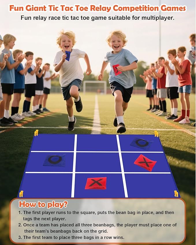 Outdoor Giant Tic Tac Toe Games, 4.5FT x 4.5FT Double-Sided, 26" Dart Board with Sticky Balls, Soft Plastic Cones Ring Toss Game Set for Kids Adults Family Outside Carnival Lawn Yard Party Games