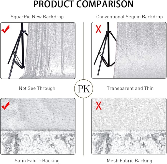 SquarePie 6x6ft Silver Sequin Backdrop, High Density Non-Transparent Glitter Curtain for Photography, Birthday, Wedding Party Decorations, Thick Solid Background with 4" Rod Pocket, 1 Panel