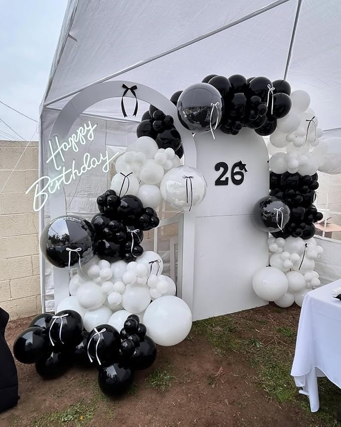 Black and White Balloons Garland Arch Kit with Stars 200Pcs - 5 10 12 18 22 inch Balloon and Confetti Latex Balloons for 2025 Graduation Birthday Anniversary New Year Theme Party Decorations