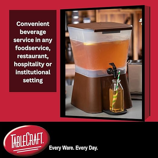 TableCraft 954 Beverage Dispenser, Polypropylene Plastic, Non-Insulated, 3-Gallon Capacity, 7" Faucet Clearance, Durable Build, Easy Dispensing, Brown Color, Single Dispenser