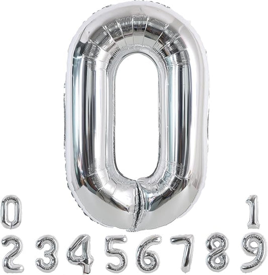 TONIFUL 40 Inch Silver Large Numbers Balloons 0-9, Number 0 Digital 0 Helium Foil Mylar Big Number Balloons for 2026 Graduation New Year Eve Birthday Party Anniversary Supplies Decorations