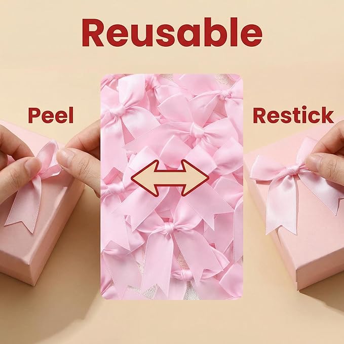 Pink Gift Wrap Bows – 50pcs 3.3 Inch Elegant Satin Bows for Gift Wrapping, Wedding Decor, Baby Shower, Party Decorations, Birthday, Christmas, Anniversary, DIY Crafts, Gift Bags