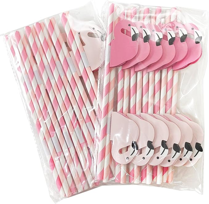 【60PCS】Flamingo Straws Flamingo Drinking Paper Disposable Cocktail Straws for Party Supplies, Birthday,Baby Shower, and Holiday Celebrations Tableware Decoration