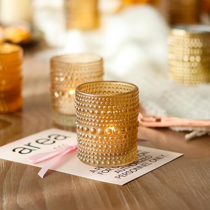 WDHODEC Gold Candle Holders 24 PCS, Glass Votive Tealight Candle Holders for Fall Thanksgiving Christmas Table Centerpiece Wedding Decorations