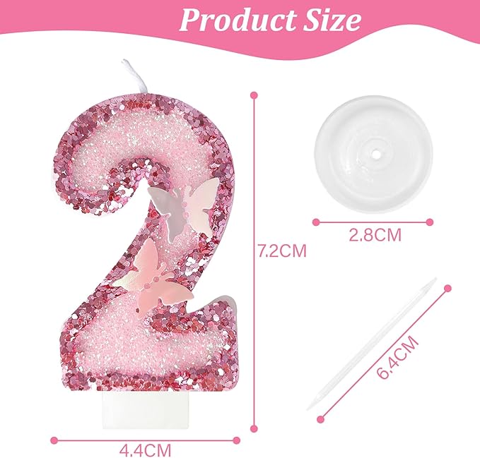 20Th Birthday Candles，Glitter Butterfly Cake Toppers Pink Sequins Wedding Numeral Cupcake Decorations，Suitable for Girl and Boy Wedding Cakes, Party Celebrations, Birthday Decorations (20)