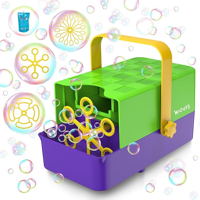 Bubble Machine, 3 in 1 Bubble Maker for Kids - 3 Replaceable Bubble Wands & 2 Speeds, 10000+ Colorful Bubbles/Min, Battery Operated or Plug-in, Bubble Toys for Indoor Outdoor Parties & Birthday Gifts