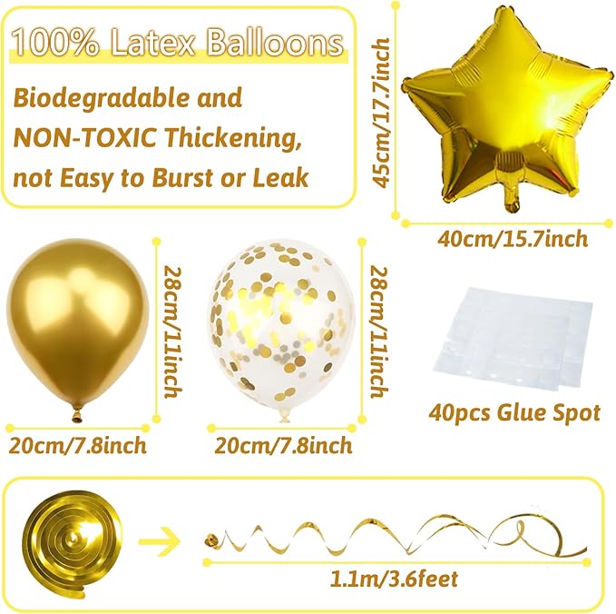 Gold Birthday Party Decorations - Banner, Pompoms, Confetti, Balloons, Garland for Boys, Girls, Women, Men's 6th to 70th Birthday