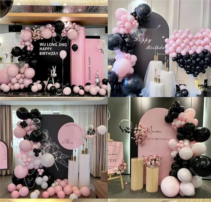 Pink Black Balloon Garland 138 PCS 18In 10In 5In Latex Balloons Arch Kit for Bachelorette Bridal Shower Baby Shower Birthday Graduation Anniversary Party Decors (Pink Black)