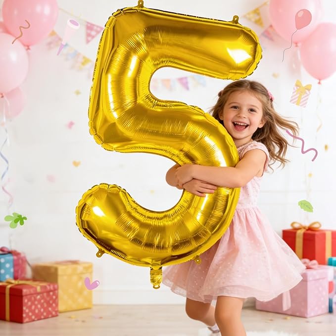 40 inch Number Balloon 0-9 Gold Large Number 5 Balloons,Digital Balloons for Birthday Party Celebration Decorations Supplies, Helium Foil Number Balloons for Wedding Anniversary