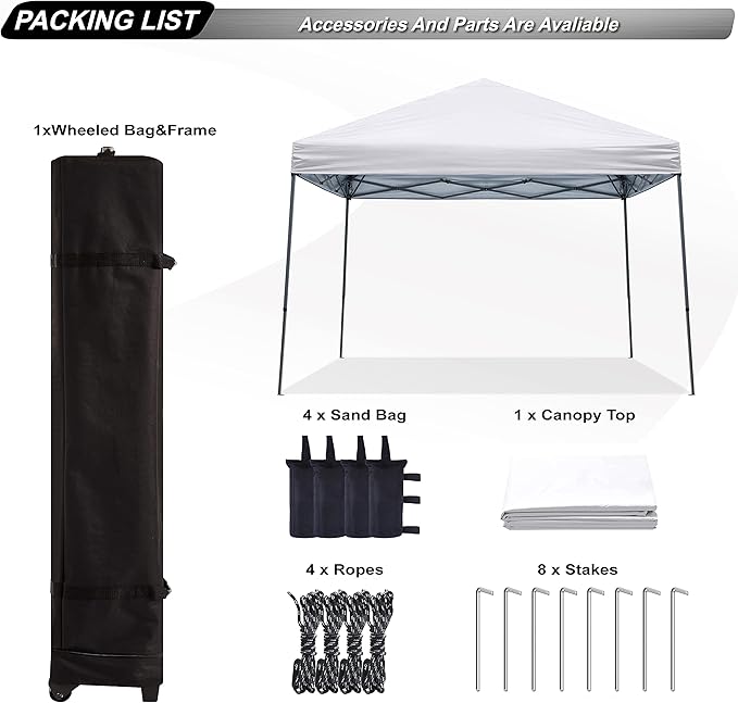 ABCCANOPY Stable Pop up Outdoor Canopy Tent 12 x 12 ft Base / 10 x 10 ft Top, White