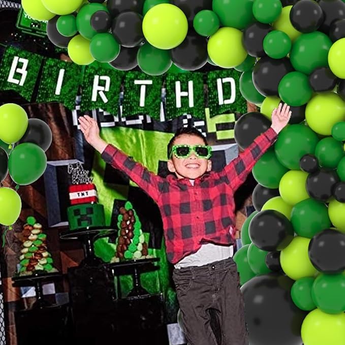 Green Black Balloon Garland Arch Kit - Dark Green, Lime Green Black Balloons for Soccer Camo Video Gamer Jungle Birthday Baby Shower 2026 Graduation Prom Party Decorations