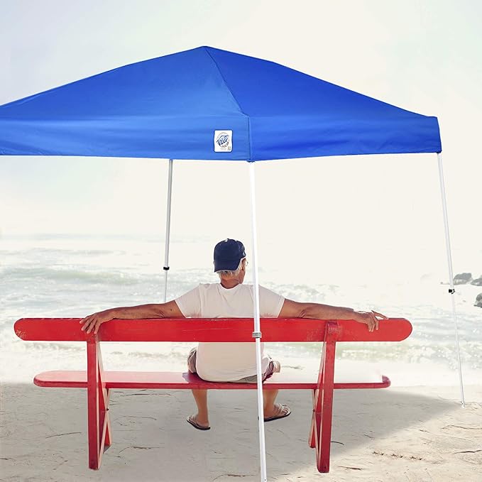 E-Z UP Sierra II Instant Pop Up Outdoor Canopy 10' x 10', Roller Bag and 4 Piece Spike Set, Royal Blue