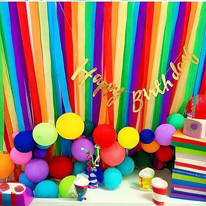 6 Rolls Crepe Paper Streamers in 6 Colors- Rainbow Streamers for Party Decorations(1.8 Inch x 82 Ft/Roll)