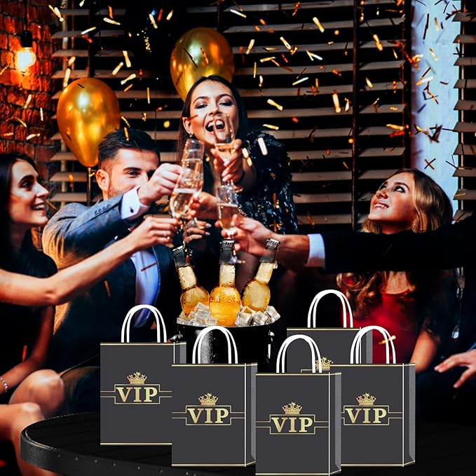 Brattol 16 Pieces VIP Gift Bags for VIP Birthday Party Supplies,VIP Goody Snacks Treat Candy Party Favors Bags with Handles for Kids Adults Hollywood Movie Theme Party Decorations