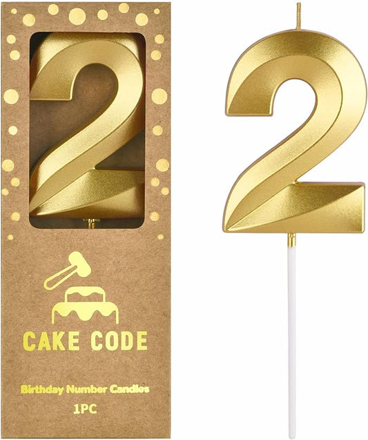 2.76 Inch Diamond Gold 2 Number Birthday Candles, Gold Number Candles, Cake Number Candles, Party Celebration