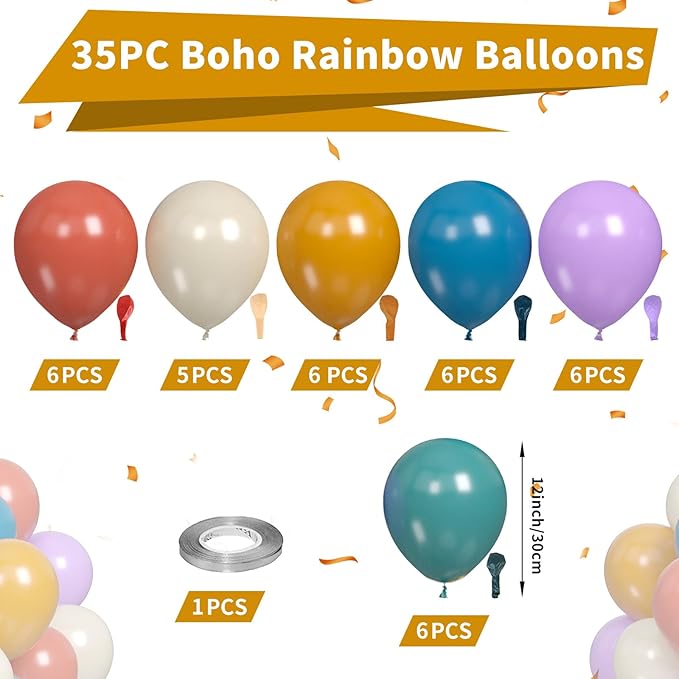Boho Rainbow Balloons, Rainbow Colorful Balloon, Retro Ivory White Yellow Orange Blue Purple Balloons for Girls Woman Boys Boho Birthday Baby Shower Bridal Shower Wedding DIY Party Decorations