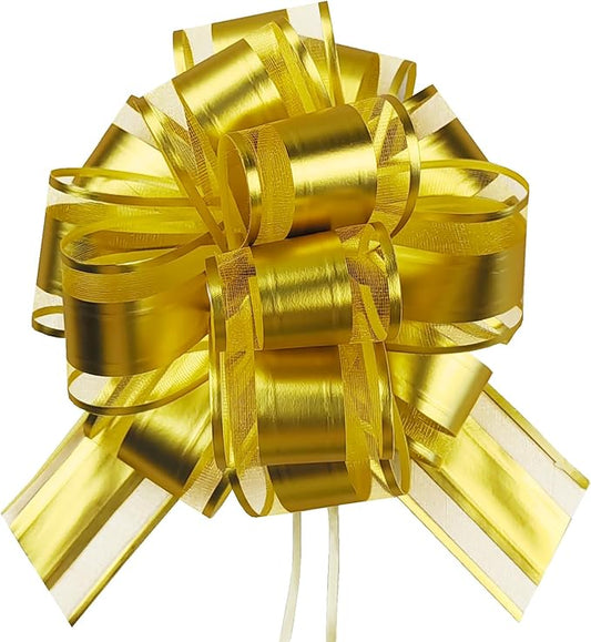 Gold Bows for Gift Wrapping, Gift Bow, 6PCS Gift Wrap Bows for Wedding Birthday Christmas Decoration Flower Bouquet Basket Party Decoration, 6 Inches (Gold)