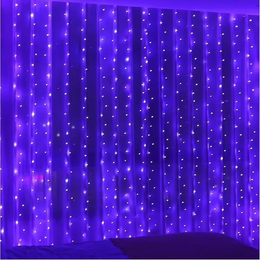 ZSJWL Curtain Lights, 300 LED Curtain Fairy Lights with Remote, 8 Modes 9.8 × 9.8 Ft Twinkle String Lights, Waterproof, USB Plug in, Copper Wire Lights for Bedroom Window Chrismas Party, Purple
