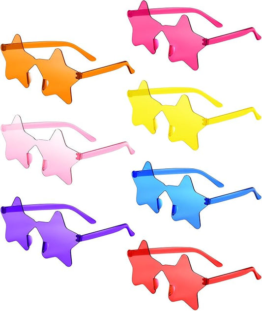 PLULON Star Sunglasses Kids, 7 Pairs Colorful Star Sunglasses Bulk Rimless Star Shape Sunglasses, Star Glasses Bachelorette Sunglasses Star Party Favors for Birthday Beach Kids Adult - Multicolor