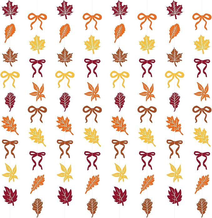 TaoBary 8 Pack Thanksgiving Fall Maple Leaves Garland Banner for Thanksgiving Mantle Decorations Autumn Home Farmhouse Decor Maple Leaf Bow Hanging Streamer for Wedding Birthday Party Supplies
