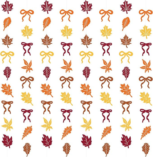 TaoBary 8 Pack Thanksgiving Fall Maple Leaves Garland Banner for Thanksgiving Mantle Decorations Autumn Home Farmhouse Decor Maple Leaf Bow Hanging Streamer for Wedding Birthday Party Supplies
