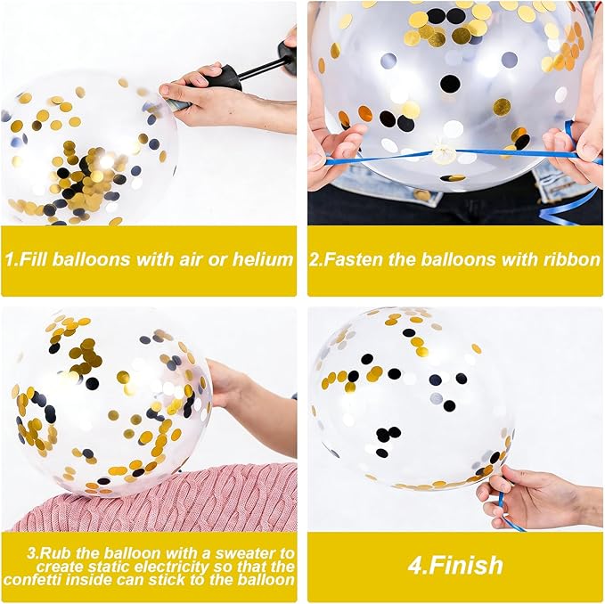 60 Pcs Black and Gold Graduation Balloons Class of 2026 Graduation Decorations - 12 Inch White Gold Confetti Latex Balloon Congrats Grad Balloons with Ribbons for Grad Decorations Supplies