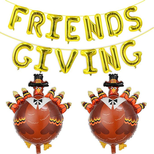 Friendsgiving Decorations Thanksgiving Balloons Gold Foil Friendsgiving Banner Turkey fall Balloons for Thanksgiving Themed Party Balloon Decorations fall Friends Giving Party Decoration Sets-15 Pcs