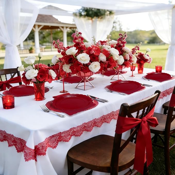 100pcs Red Paper Plates Napkins - Red Disposable Party Tableware Set for Birthdays Bridal Shower Baby Shower Graduation (Serves 50)