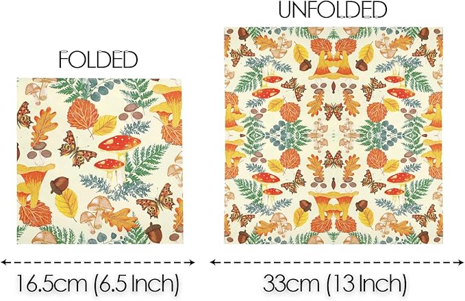Talking Tables 100 x Disposable Fall Paper Napkins - Made in USA -2ply Recyclable Disposable Bulk Serviettes Decoupage Autumnal Patterned Napkin Thanksgiving Harvest Woodland Mushrooms Christmas