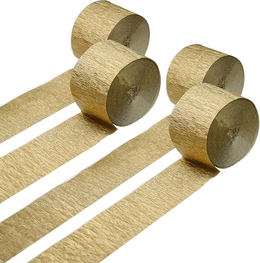 FOONEA Crepe Paper Streamers - 4 Rolls 328ft Gold Crepe Paper for Party, Wedding, Birthday & Baby Shower Decorations
