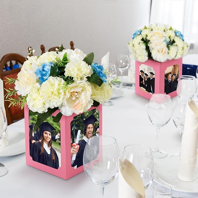 Spiareal 6 Pcs Graduation Box Centerpieces for Table 6/7 Inch Photo Frame Display Congrats Grad Party Favor Gift Picture Table Box Photo Props Frame for Graduation Decoration(Pink)