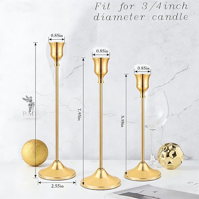 SHDSL Gold Candlestick Holders, Taper Candle Holders, Set of 6, Metal Taper Candle Stick Holders, Vintage Christmas Brass Home Decor for Table, Room Decorations Housewarming