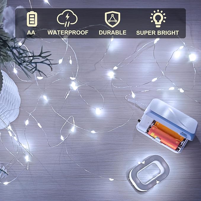 Aogist 4-Pack 16FT Fairy Lights with Spool,Ultra-Bright 50 LEDs Battery Operated Copper Wire String Light for Bedroom Christmas Wedding Centerpiece Parties Decoration,White