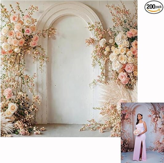 Kate 8x8ft Spring Pink Flowers Backdrops for Photography White Wall Background Children Birthday Party Decoration Backdrop