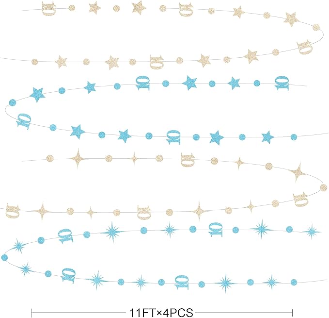 Champagne Gold Blue 10th Birthday Decorations Number 10 Circle Dot Star Garland Streamer Banner Backdrop for Girls Boys Double Digits Cheers to 10 Years Old Birthday 10th Anniversary Party Supplies