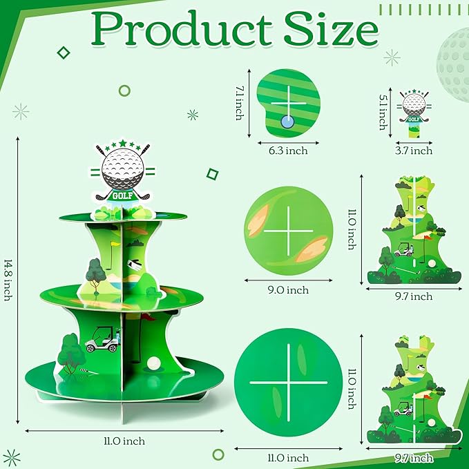 Golf Cupcake Stand 3 Tiers Golf Themed Cake Stand Cardboard Dessert Tower Birthday Party Decorations Dessert Cake Table Displays Sport Party Supplies for Sport Themed Birthday Decoration