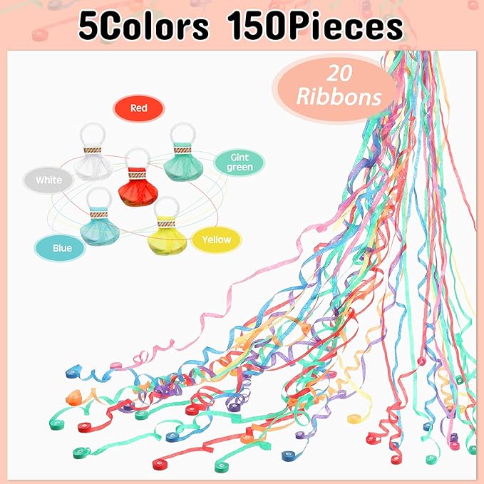 150 Pcs Throw Streamers Colorful Hand Held Streamer No Mess Confetti Crackers Party Streamers Wedding Toss for Engagement Graduation Party Favors Shows Supplies